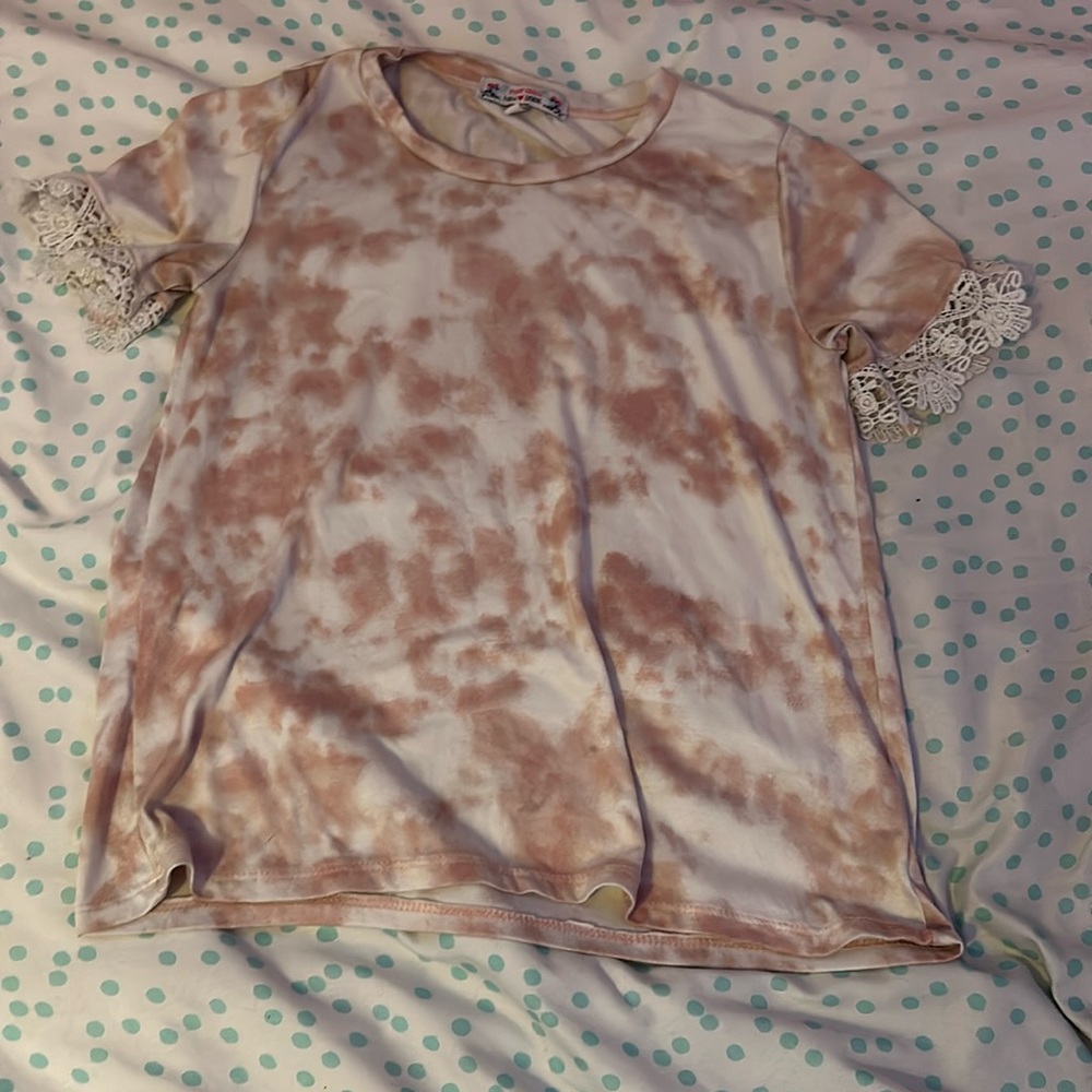 Girls Pink Tie Dye Shirt With Lace Sleeves